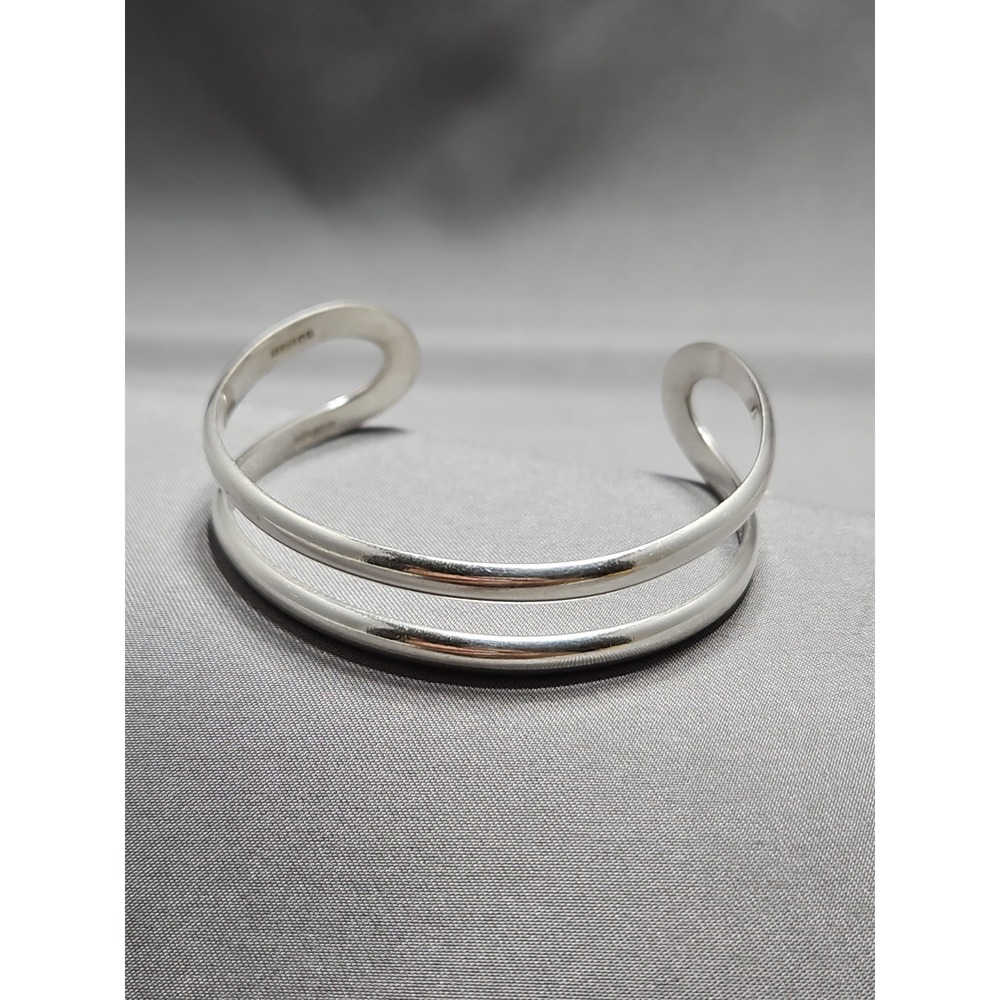 Sterling Silver Open Cuff Bracelet Modernist Double Band 13mm Vintage 925 SU
